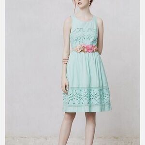 Meadow Rue by Anthropologie Mint Green Floral Mini Dress